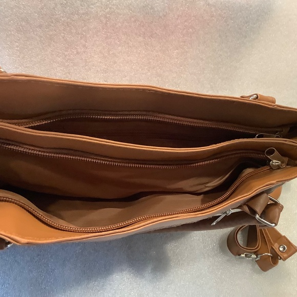 Vintage Women's Brown Patchwork Leather Satchel Handbag NWT - Picture 5 of 6